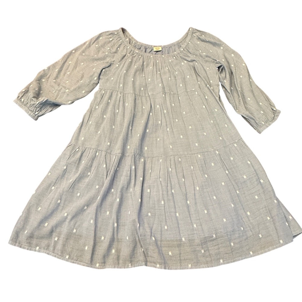 Good Hart Womens Blue Cotton Gauze Tiered Babydoll Mini Dress Embroidered L